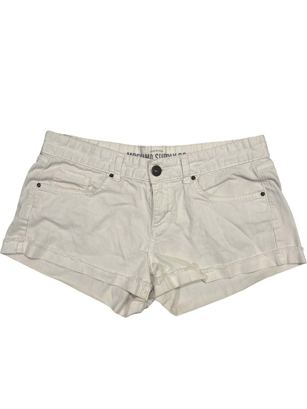 Mossimo Supply Co White Denim Shorts Women’s Size 13 Fit 6 Frayed Hem Stretch